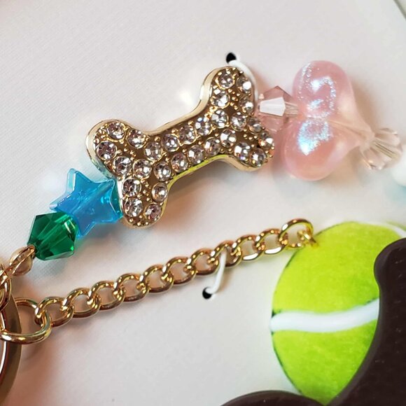 Boxed * PIPER K * Dachshund Dog Tennis Ball • Beads • Rhinestone Bone Bag Charm - Picture 7 of 16